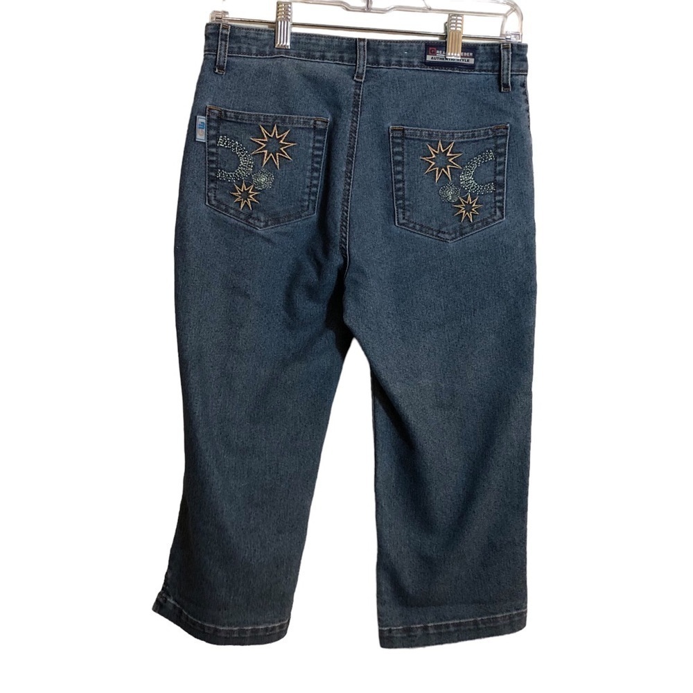 Women’s Cropped Denim Capris Size 31 Embellished Stars Flower Moon - Picture 1 of 12